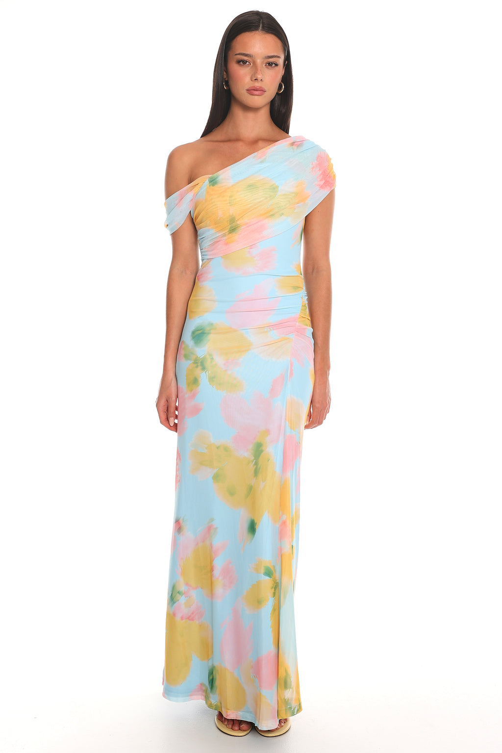 Adana Draped One Shoulder Maxi Dress Blue