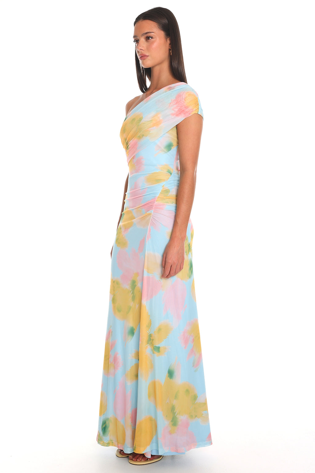 Adana Draped One Shoulder Maxi Dress Blue