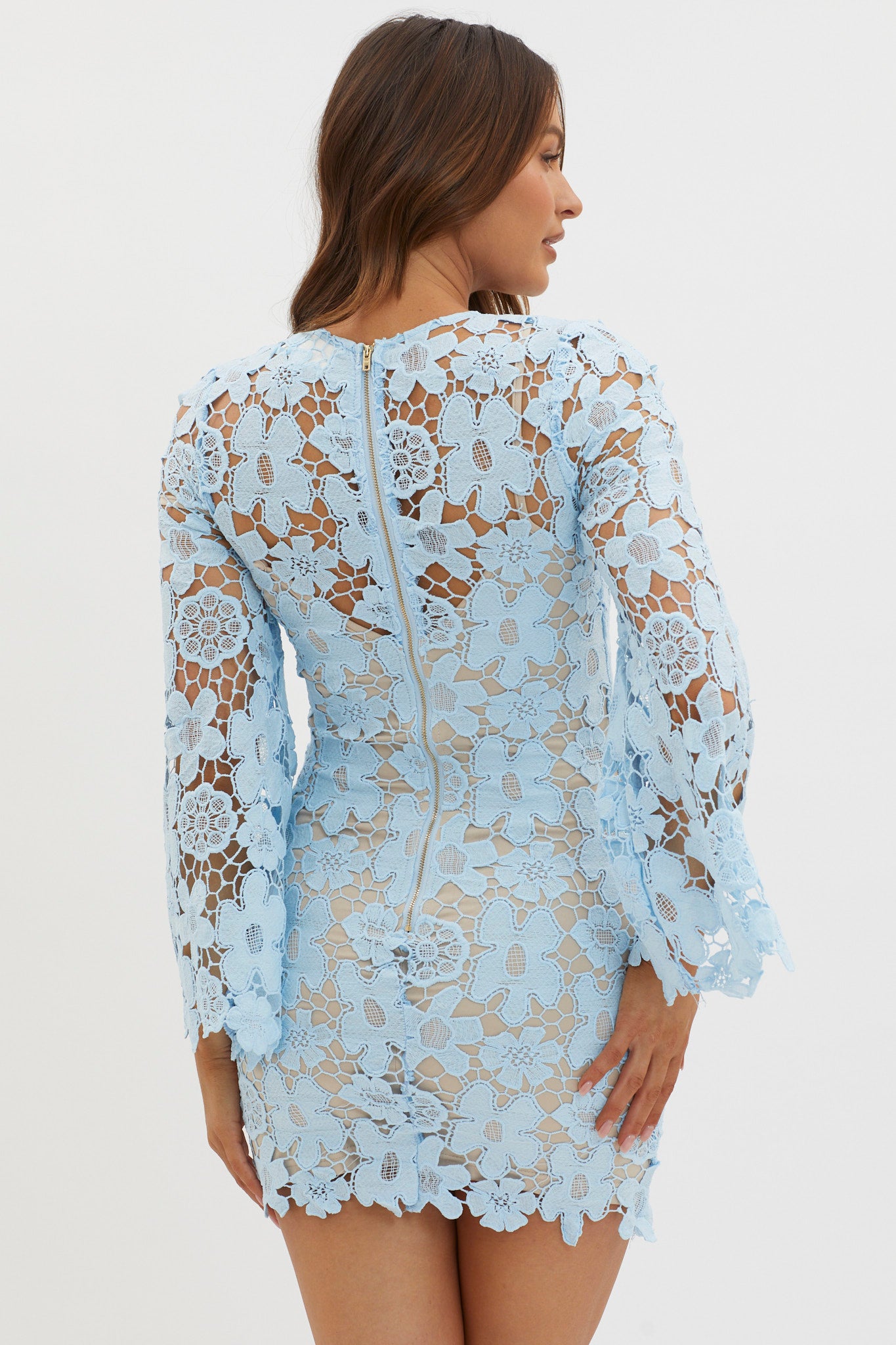 Reinhart Flared Sleeve Crochet Lace Dress Baby Blue Selfie Leslie Reinhart Flared Sleeve Crochet Lace Dress Baby Blue Selfie Leslie