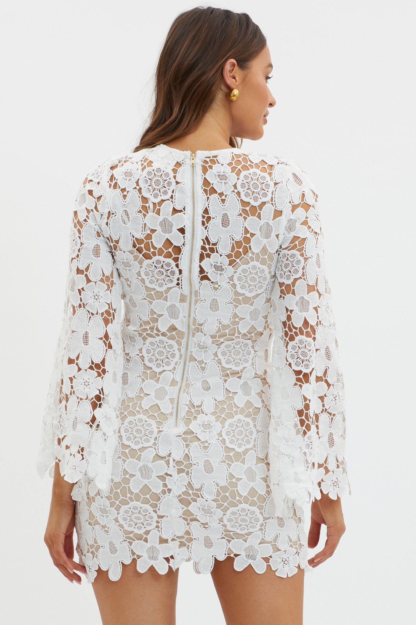 Shop the Reinhart Flared Sleeve Crochet Lace Dress White Selfie Leslie