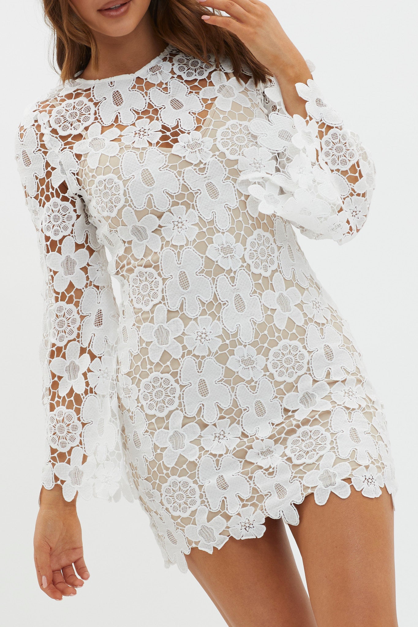 Reinhart Flared Sleeve Crochet Lace Dress White by Selfie Leslie