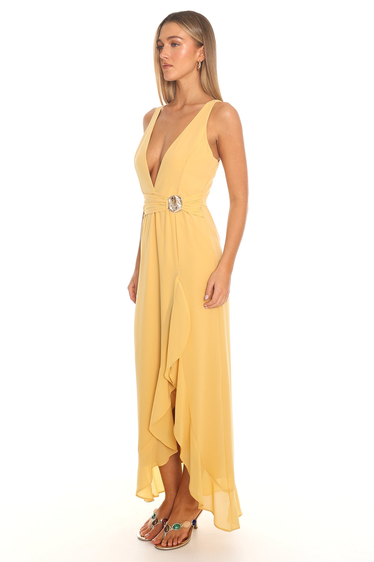 Escallite Wrap Waist Maxi Dress Yellow