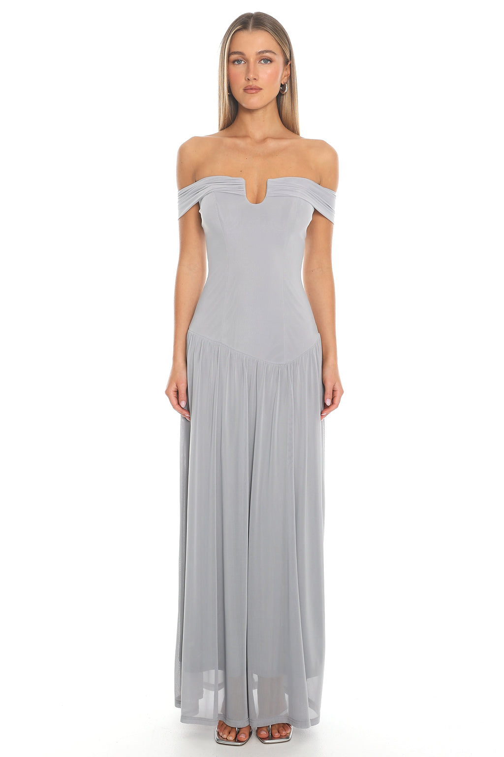 Peridot Off-Shoulder Maxi Dress Grey