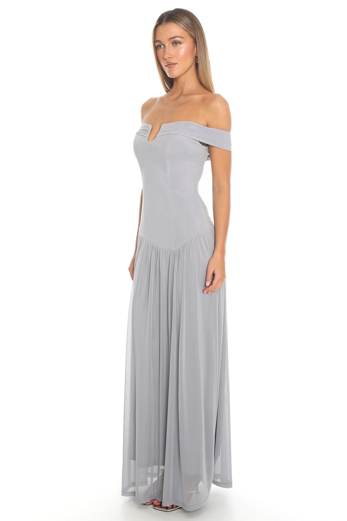 Peridot Off-Shoulder Maxi Dress Grey