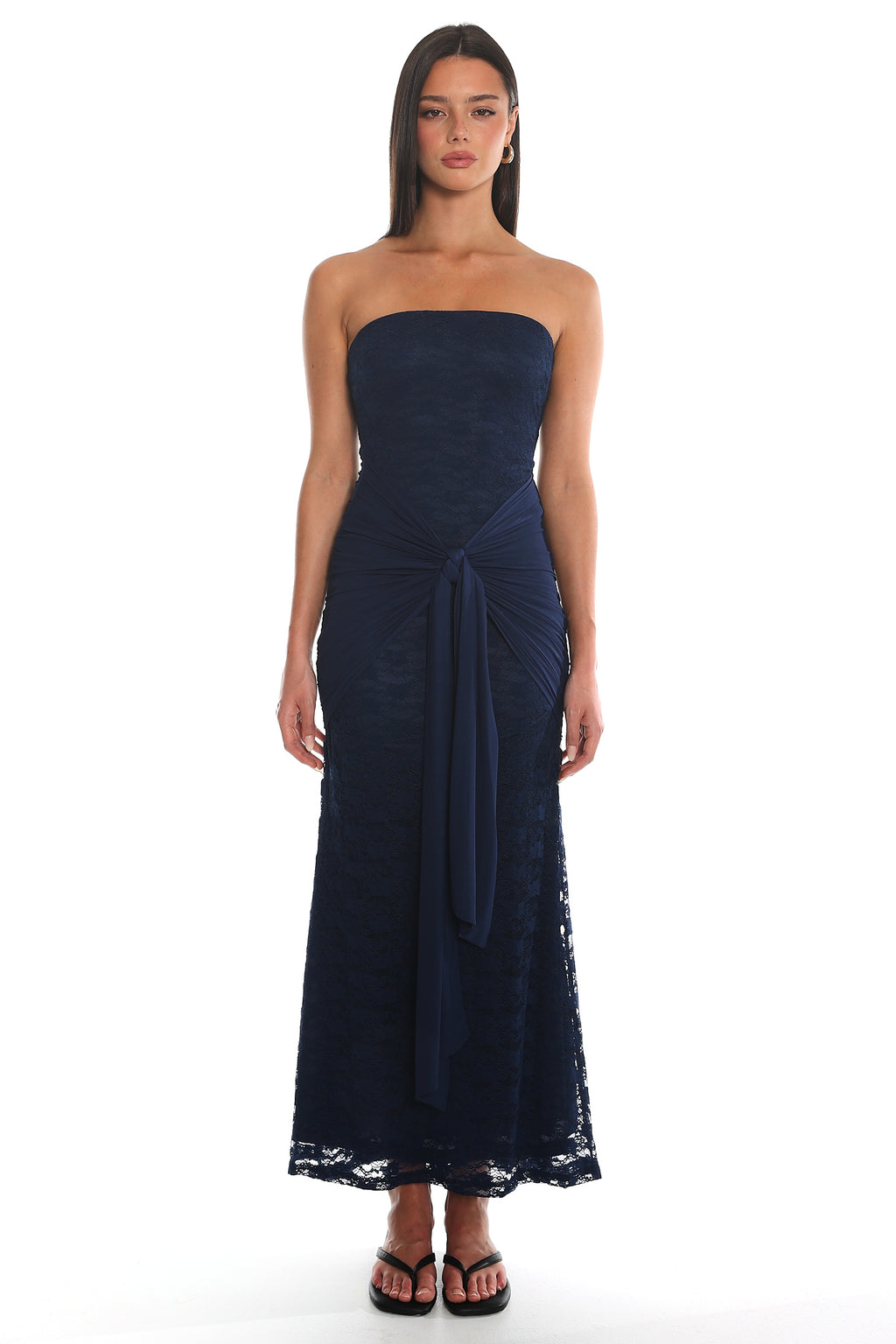 Bellisa Lace Tie-Waist Maxi Dress Navy