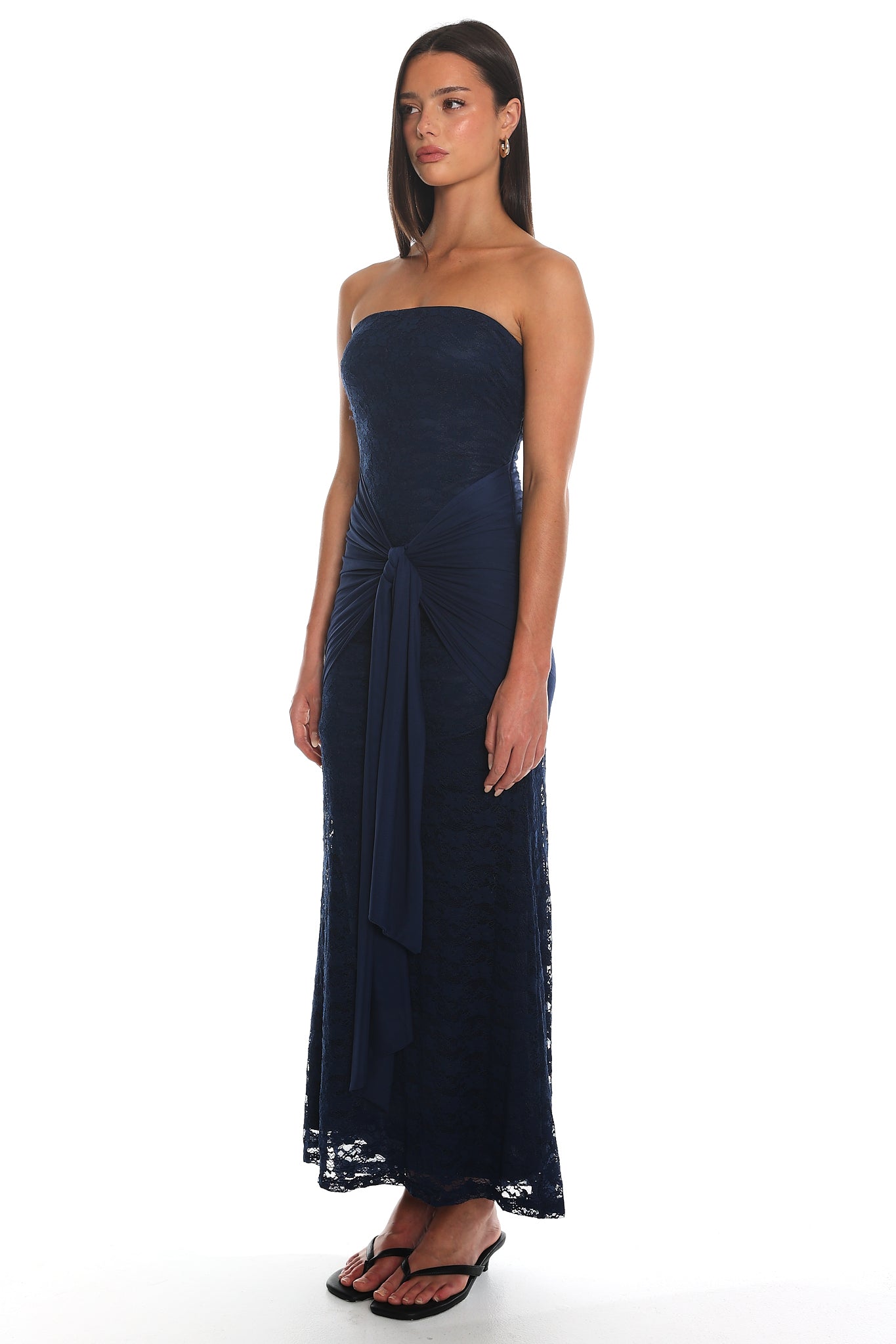 Bellisa Lace Tie-Waist Maxi Dress Navy