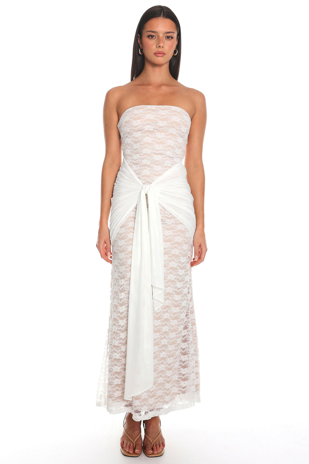 Bellisa Lace Tie-Waist Maxi Dress - White