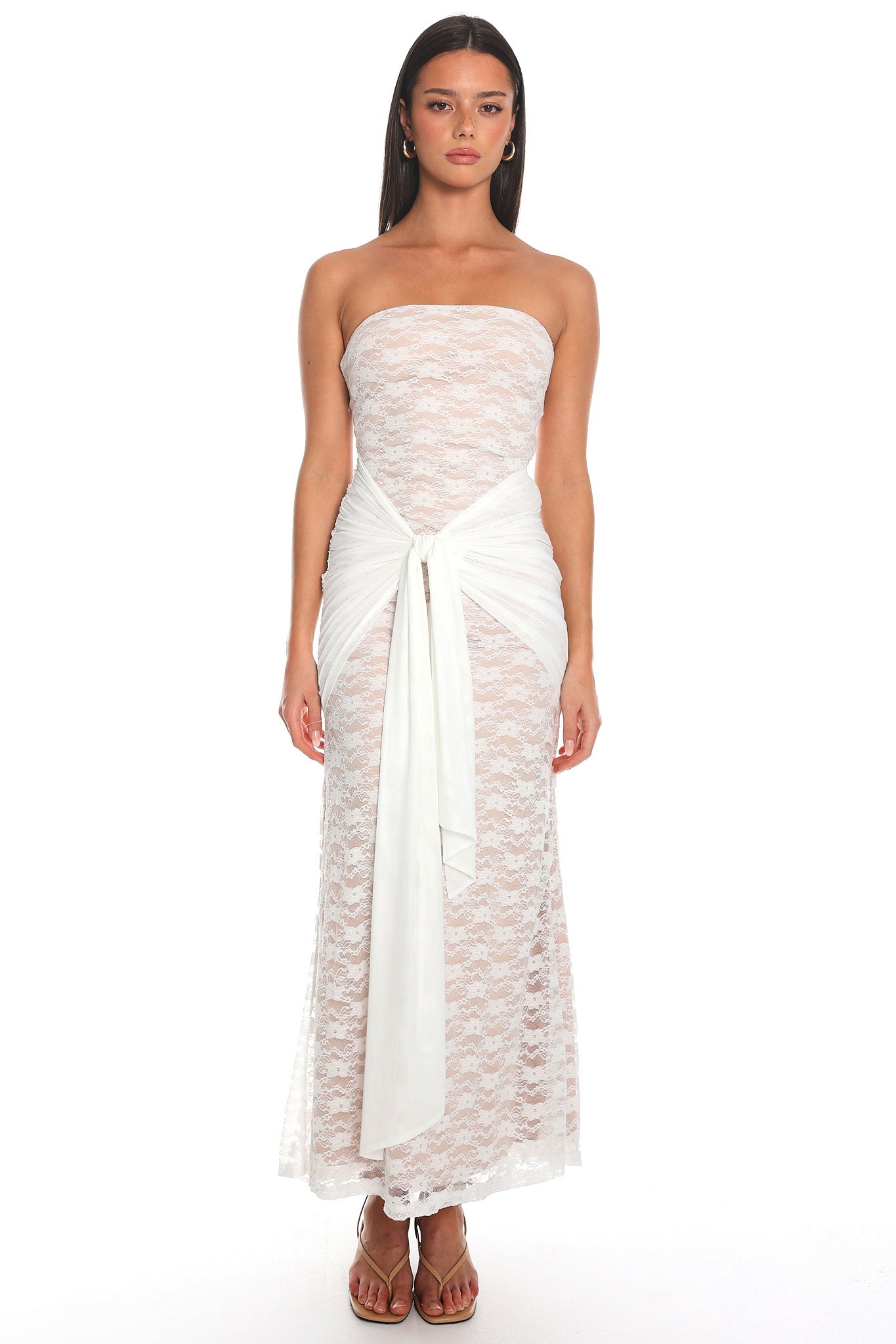Bellisa Lace Tie-Waist Maxi Dress - White