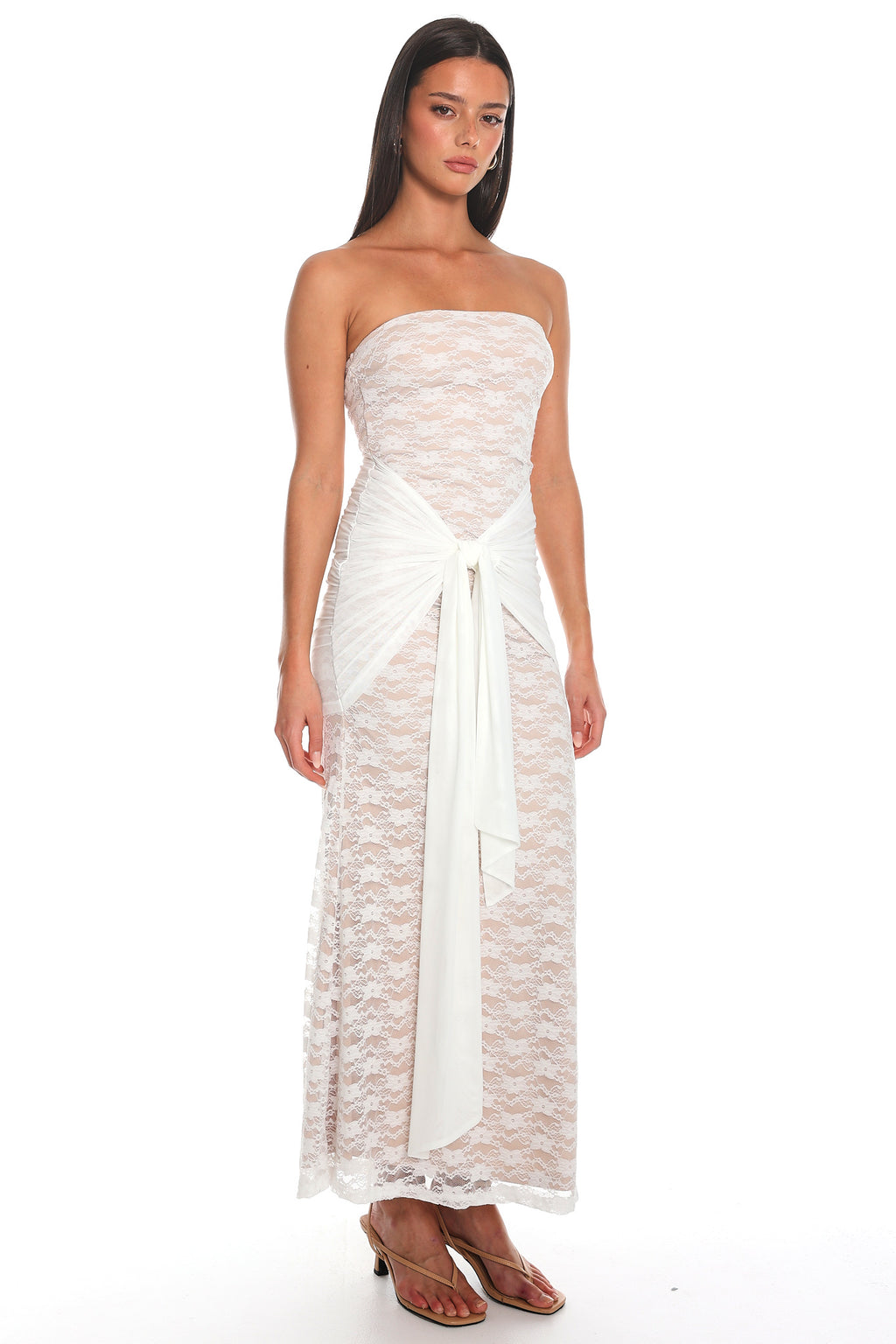 Bellisa Lace Tie-Waist Maxi Dress - White