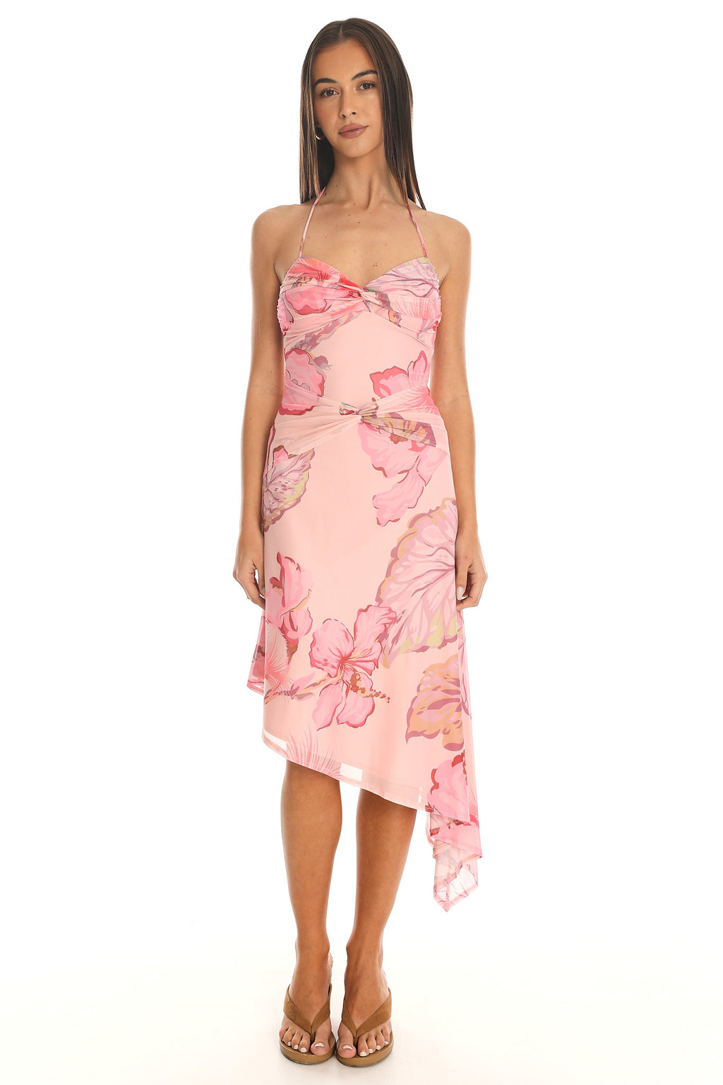 Summer Haze Asymmetric Midi Dress Pink
