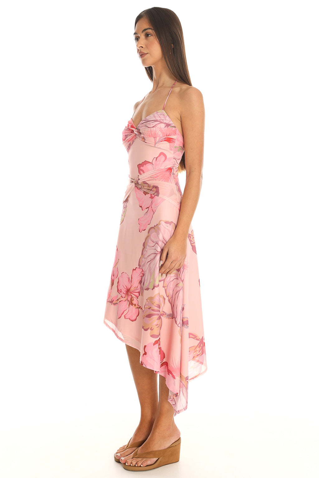 Summer Haze Asymmetric Midi Dress Pink