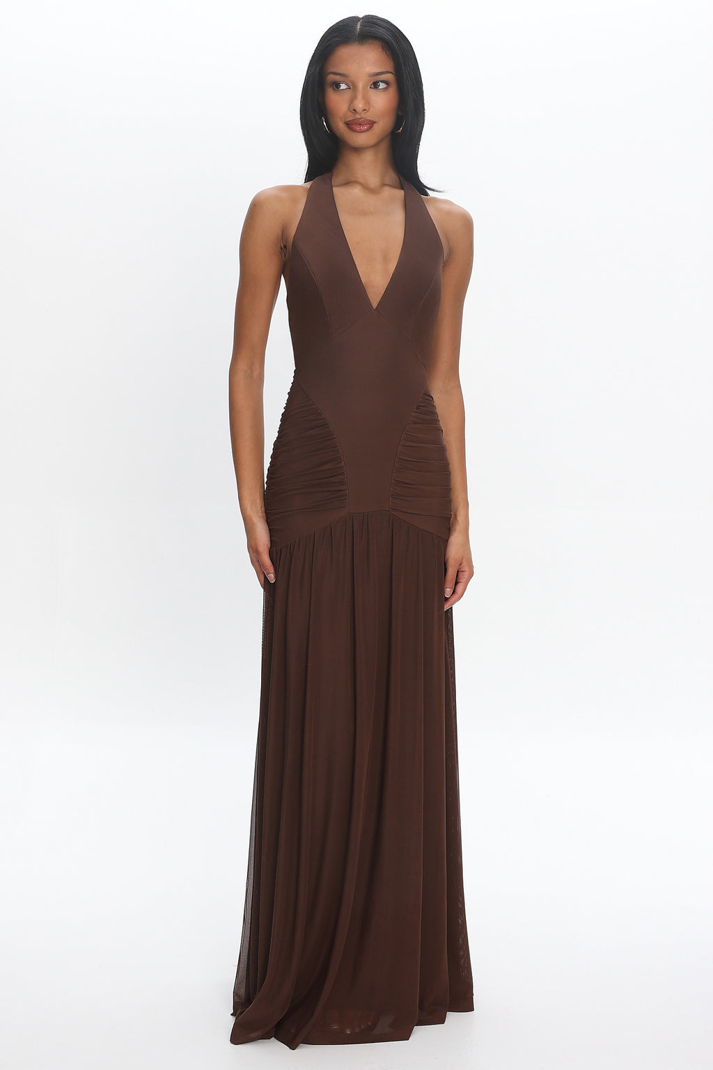 Bewitched Halter Mesh Maxi Dress Cocoa