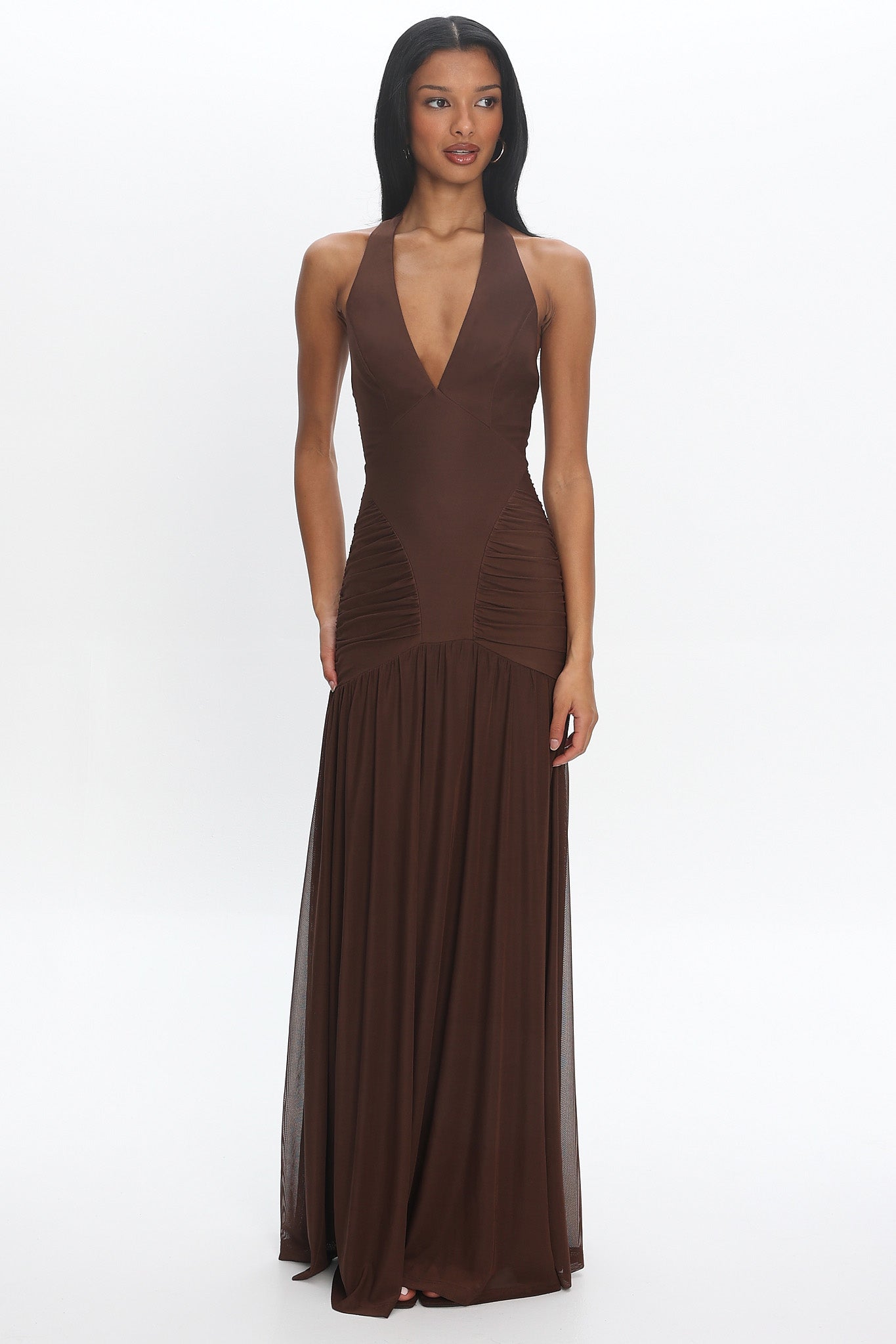 Bewitched Halter Mesh Maxi Dress Cocoa