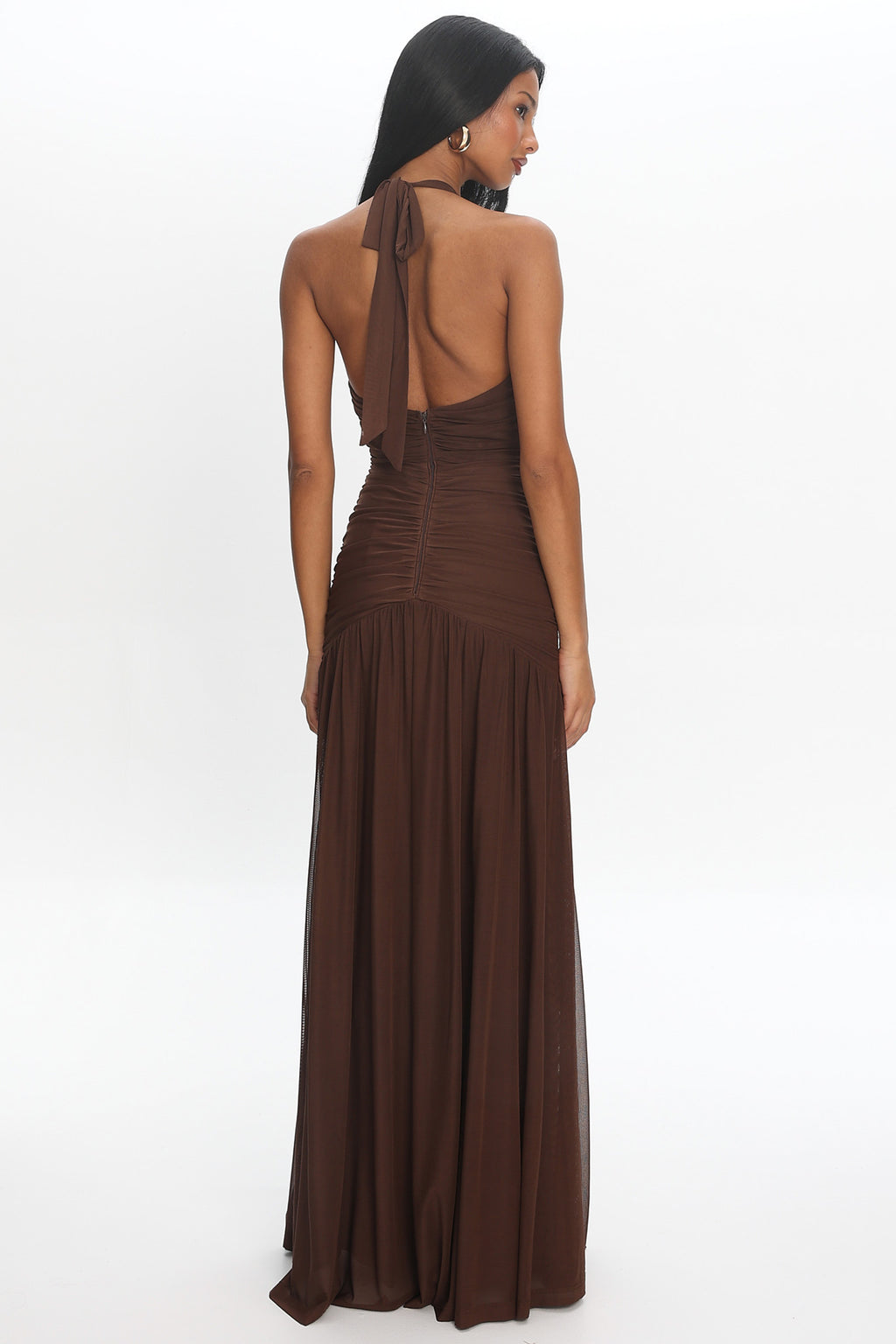 Bewitched Halter Mesh Maxi Dress Cocoa
