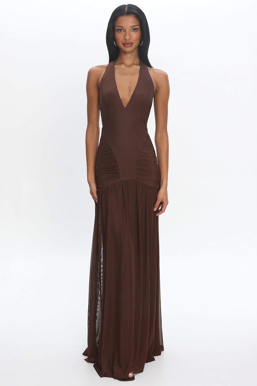Bewitched Halter Mesh Maxi Dress Cocoa