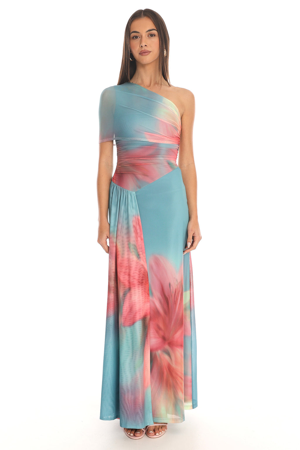 Tropical Bliss One-Shoulder Maxi Dress Aqua
