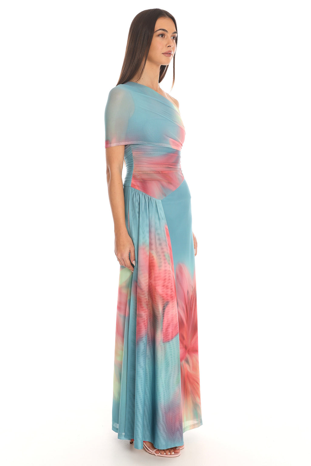 Tropical Bliss One-Shoulder Maxi Dress Aqua