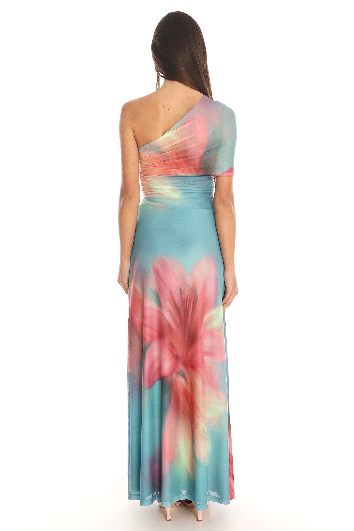 Tropical Bliss One-Shoulder Maxi Dress Aqua