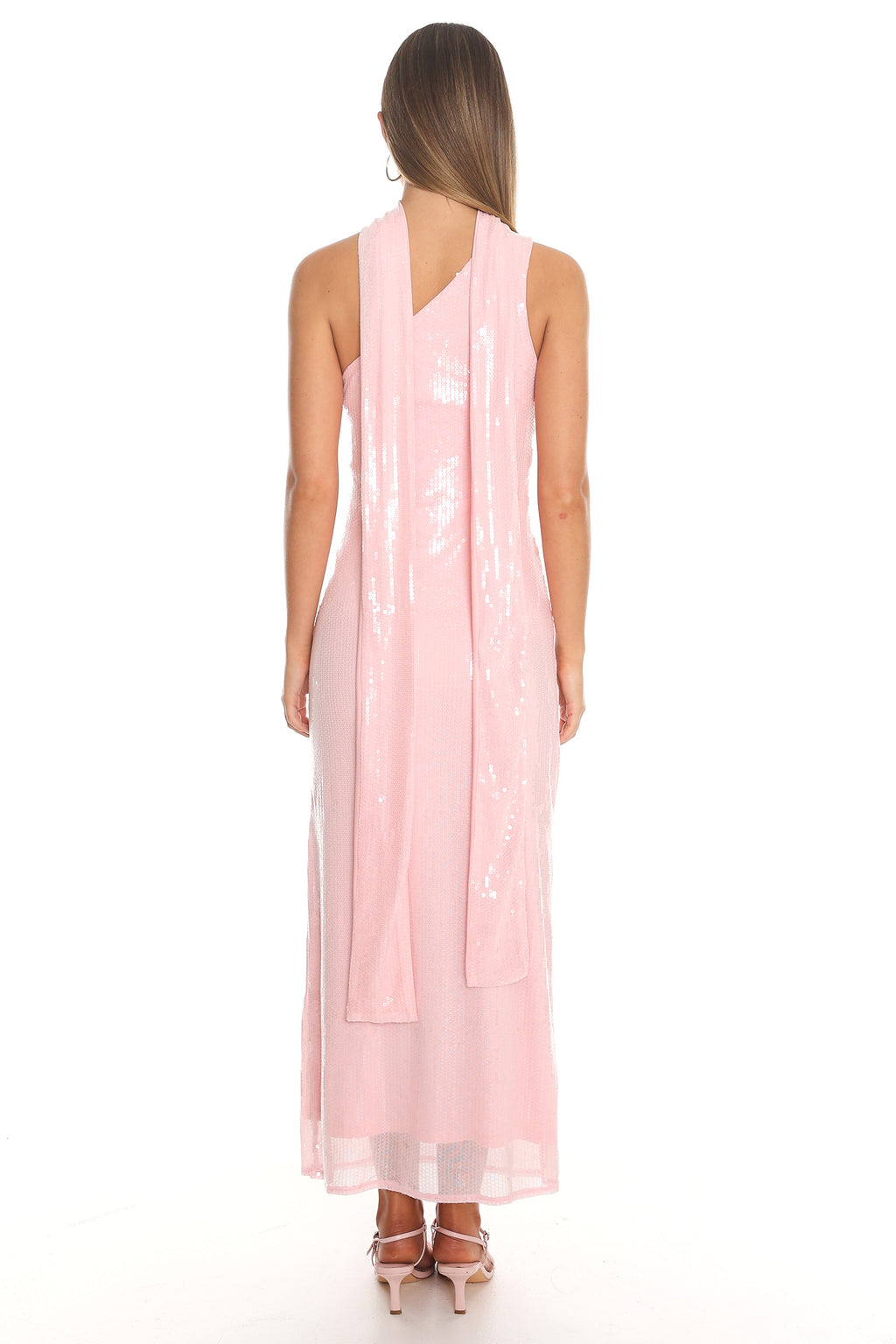 Hollywood Hills Sequin One Shoulder Maxi Dress Pink
