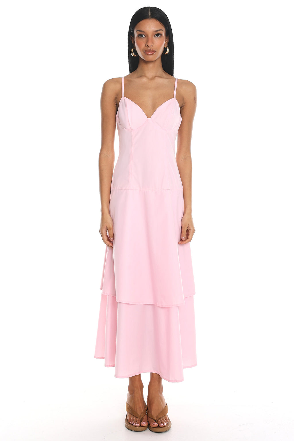 Lourdes Tiered Bustier Maxi Dress Pink