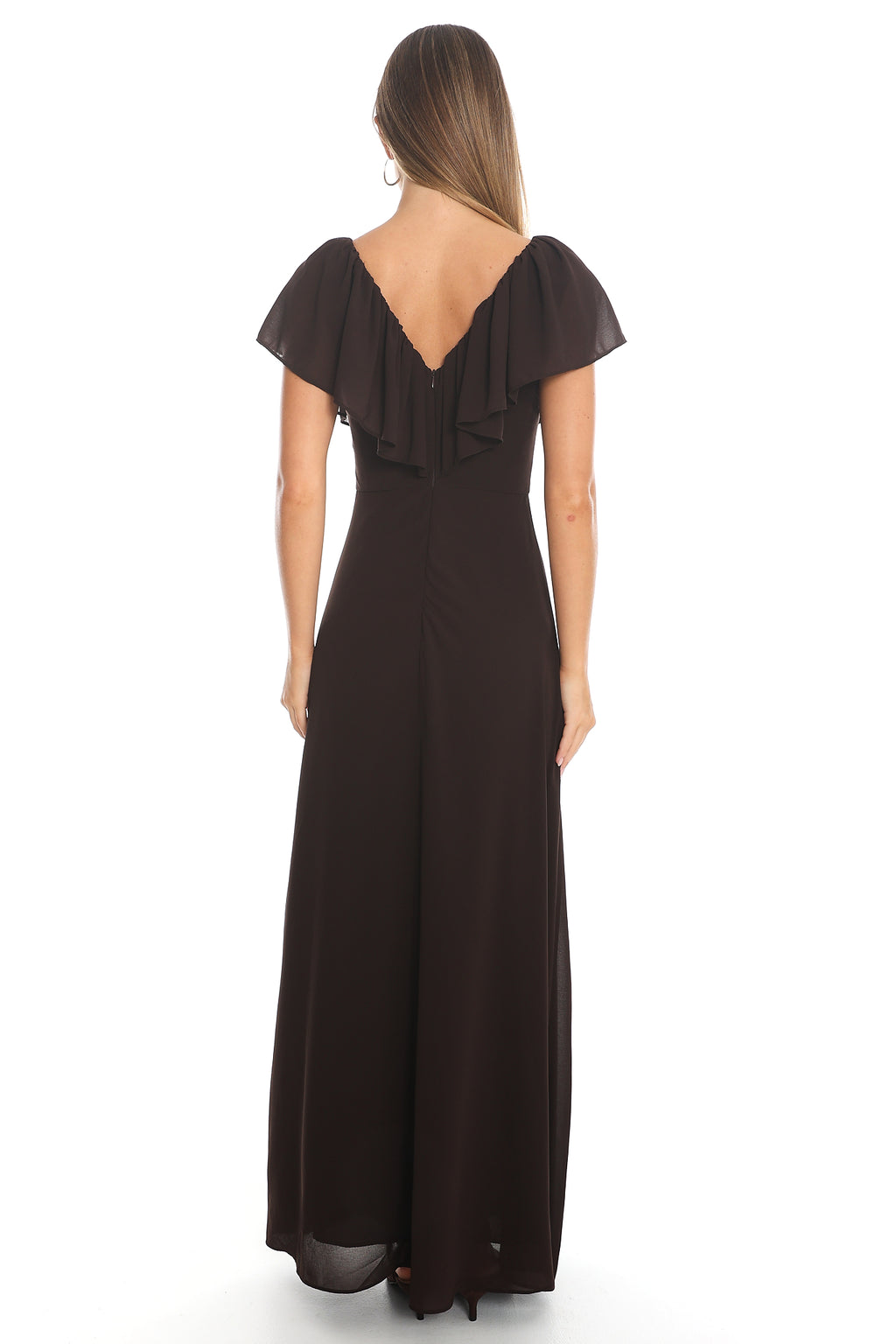 Petris Ruffle Maxi Dress Chocolate by Selfie Leslie