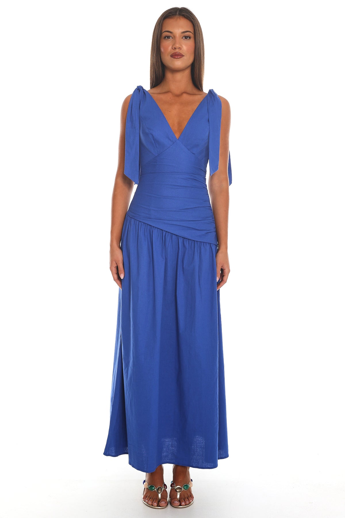 Jawbreaker Tie Shoulder Maxi Dress Electric Blue