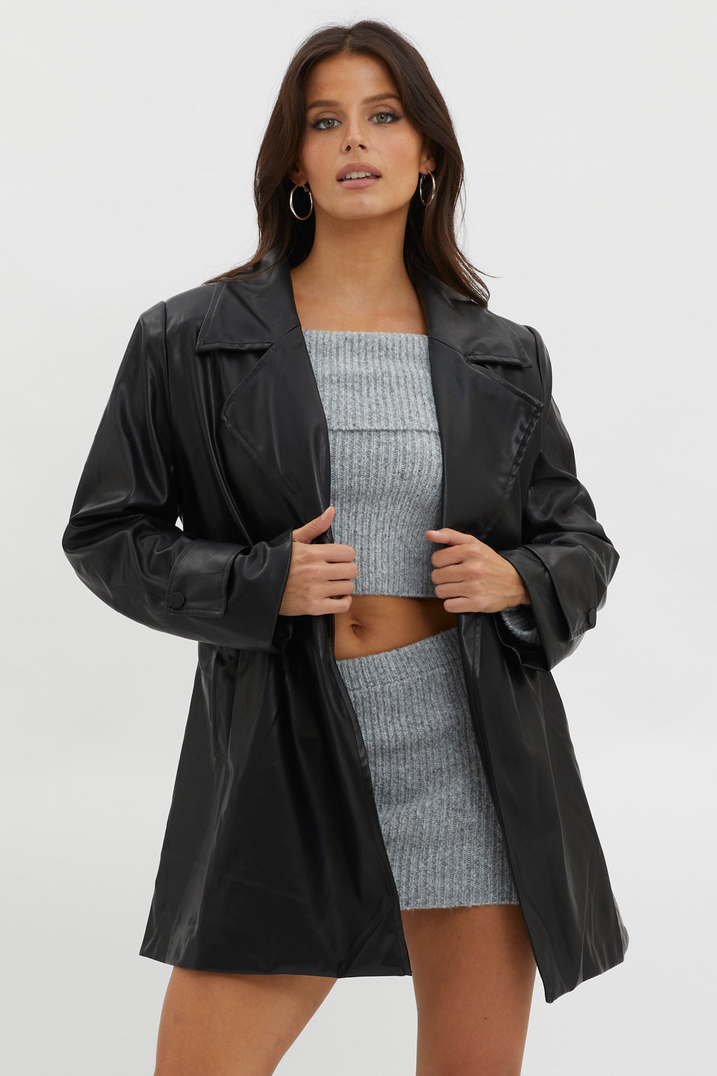 Casanova Girl Faux Leather Trench Coat Jacket Black by Selfie Leslie