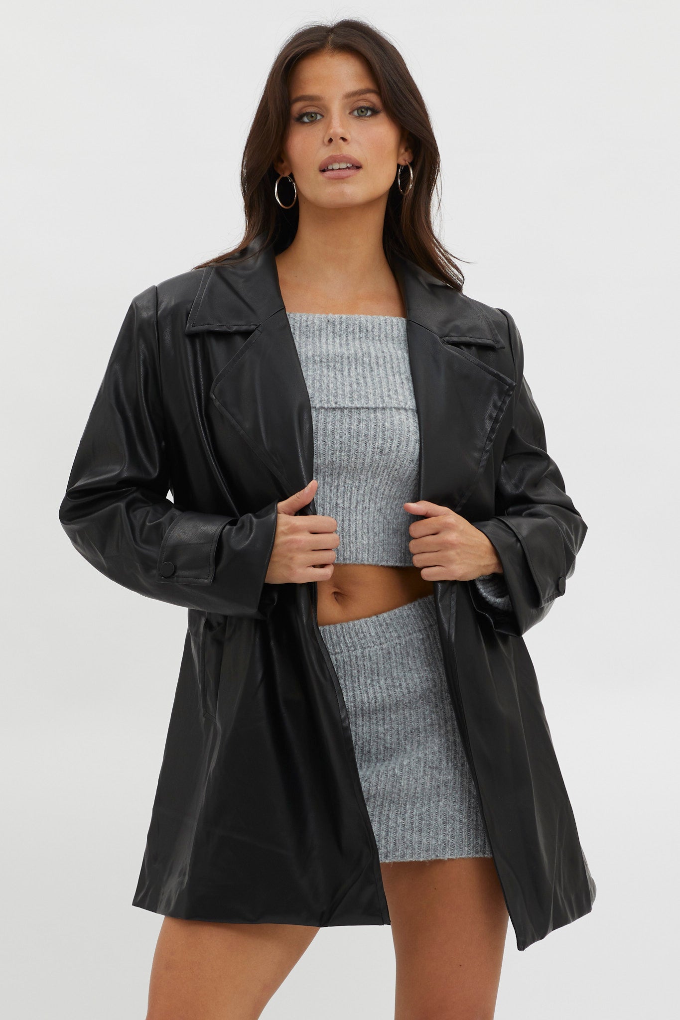 Casanova Girl Faux Leather Trench Coat Jacket Black by Selfie Leslie