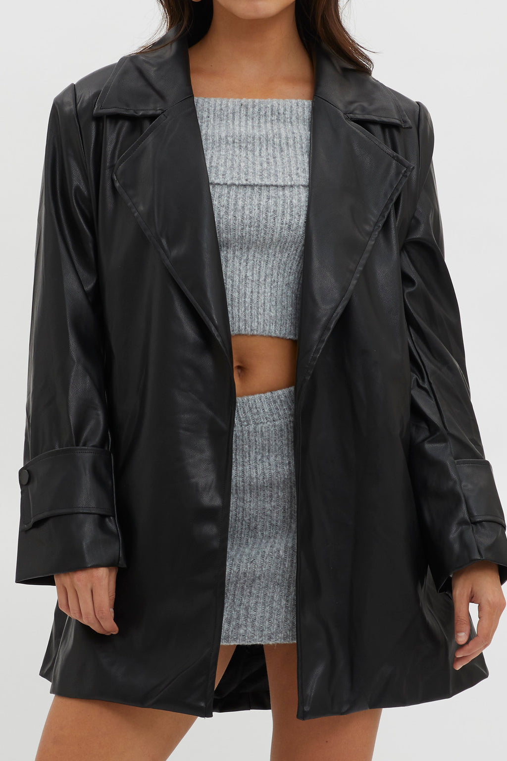 Casanova Girl Faux Leather Trench Coat Jacket Black by Selfie Leslie
