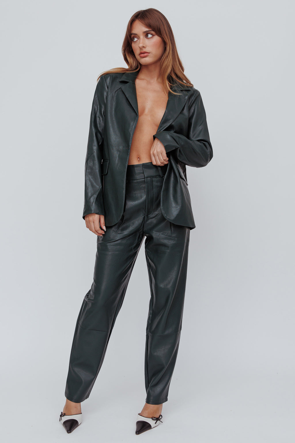 Left On Read Faux Leather Jacket Hunter Green by Selfie Leslie