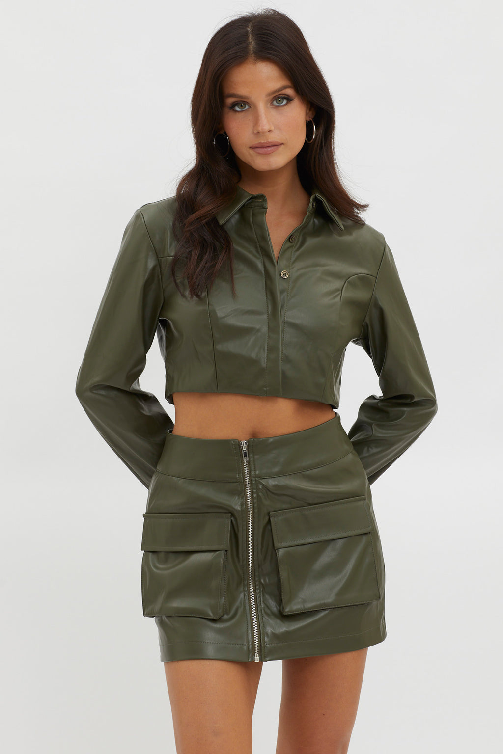 Fallen Angel Pocket Mini Skirt Olive by Selfie Leslie