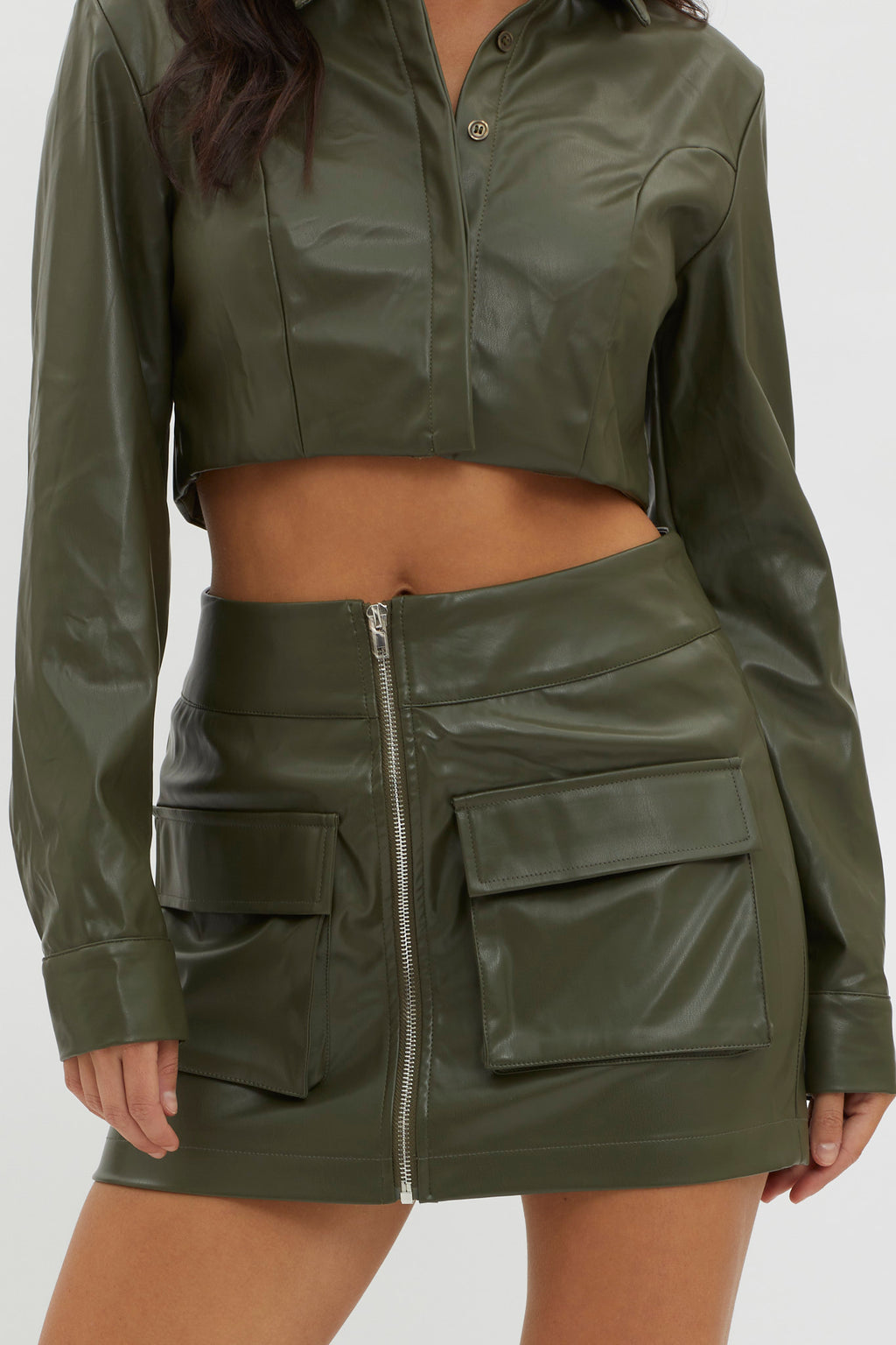 Fallen Angel Pocket Mini Skirt Olive by Selfie Leslie
