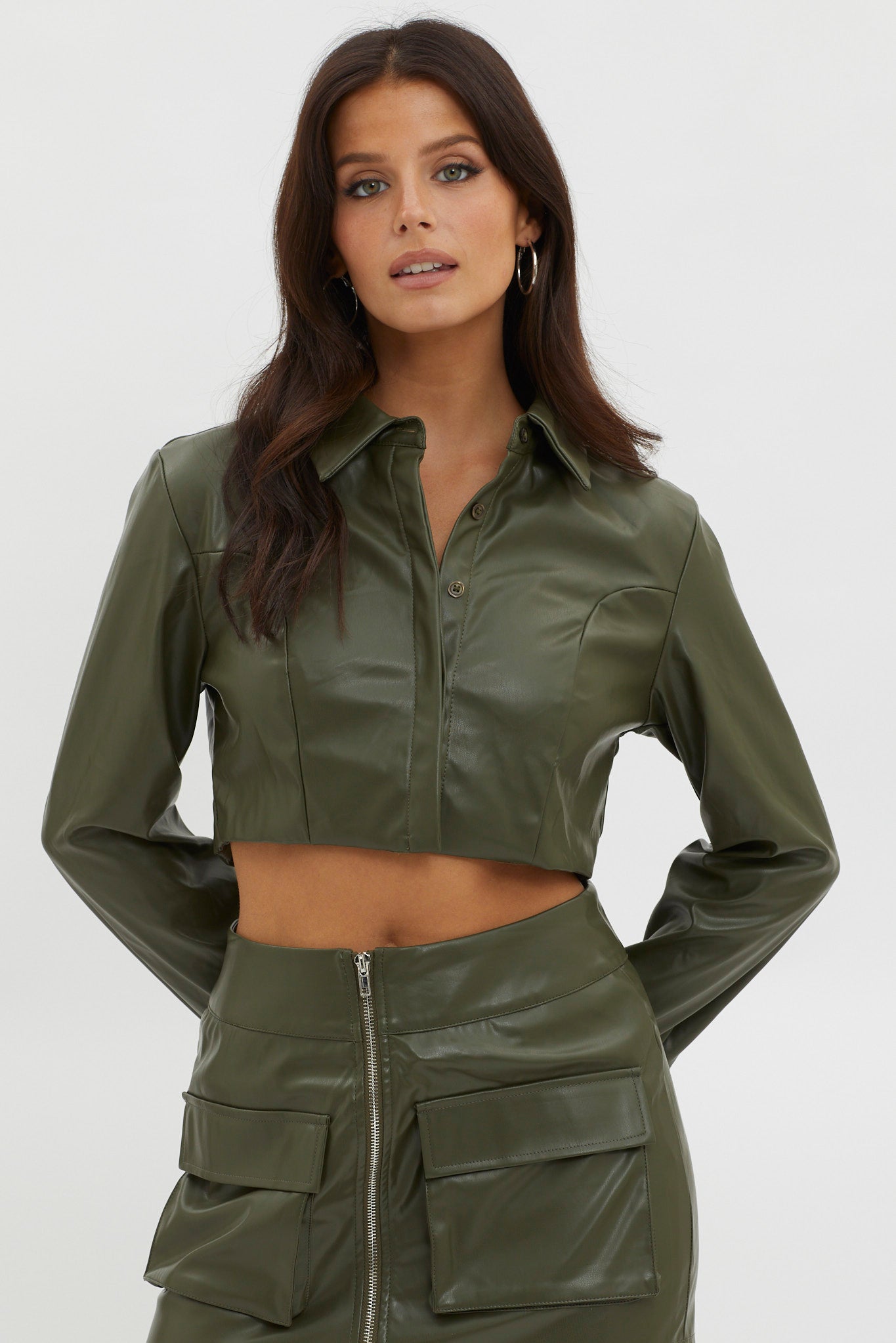Fallen Angel Faux Leather Crop Top Olive by Selfie Leslie