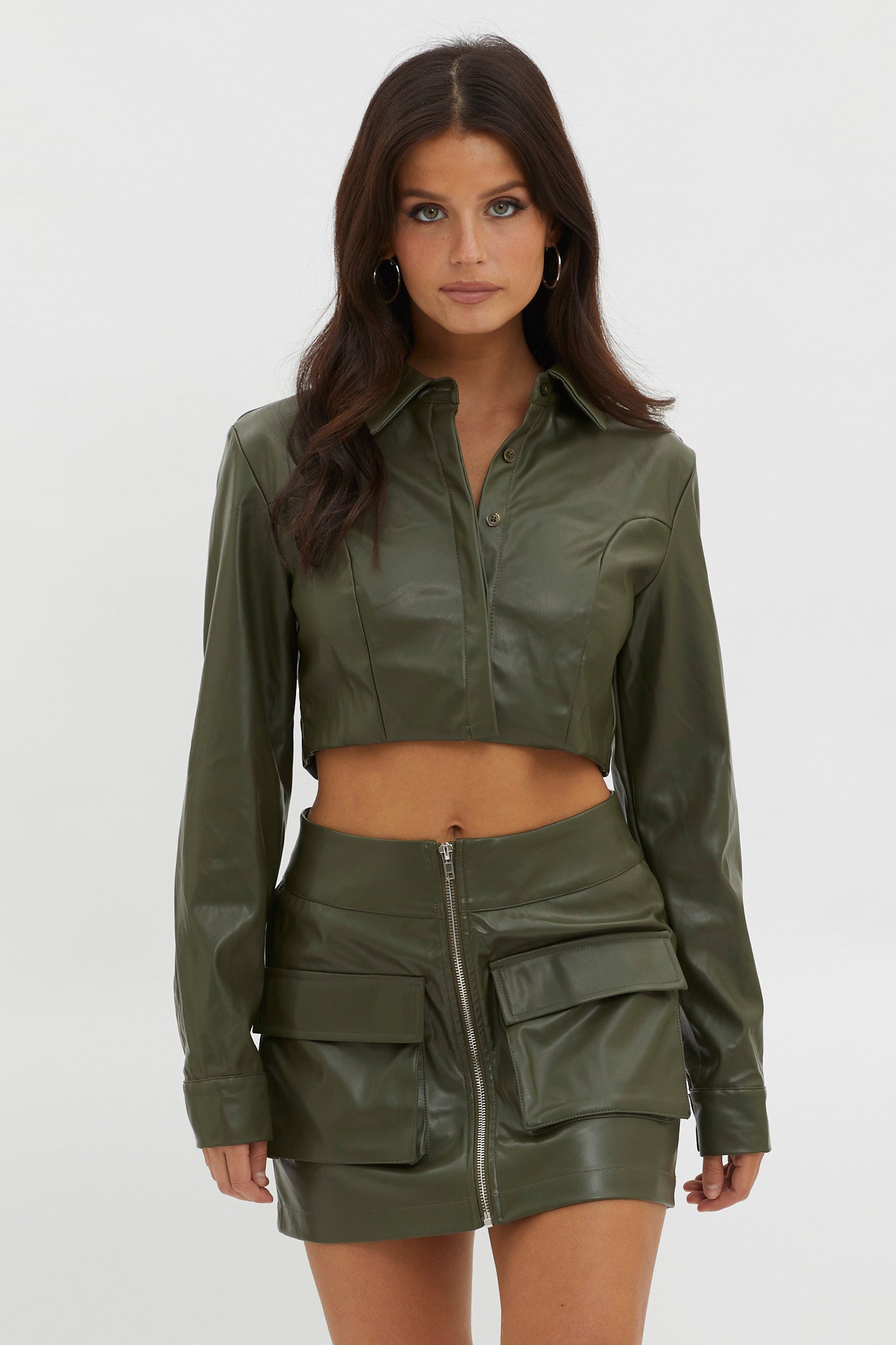 Fallen Angel Pocket Mini Skirt Olive by Selfie Leslie