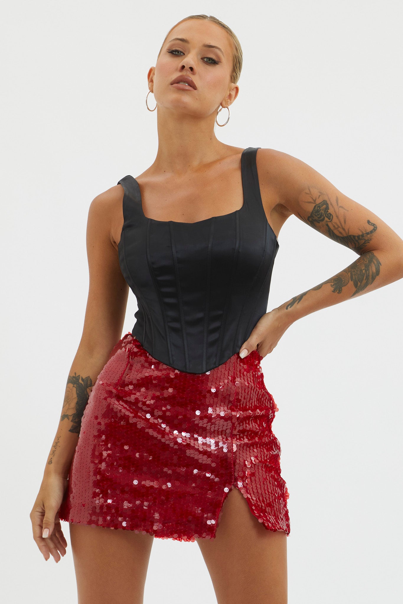 Intentions Sequin Mini Skirt Red by Selfie Leslie