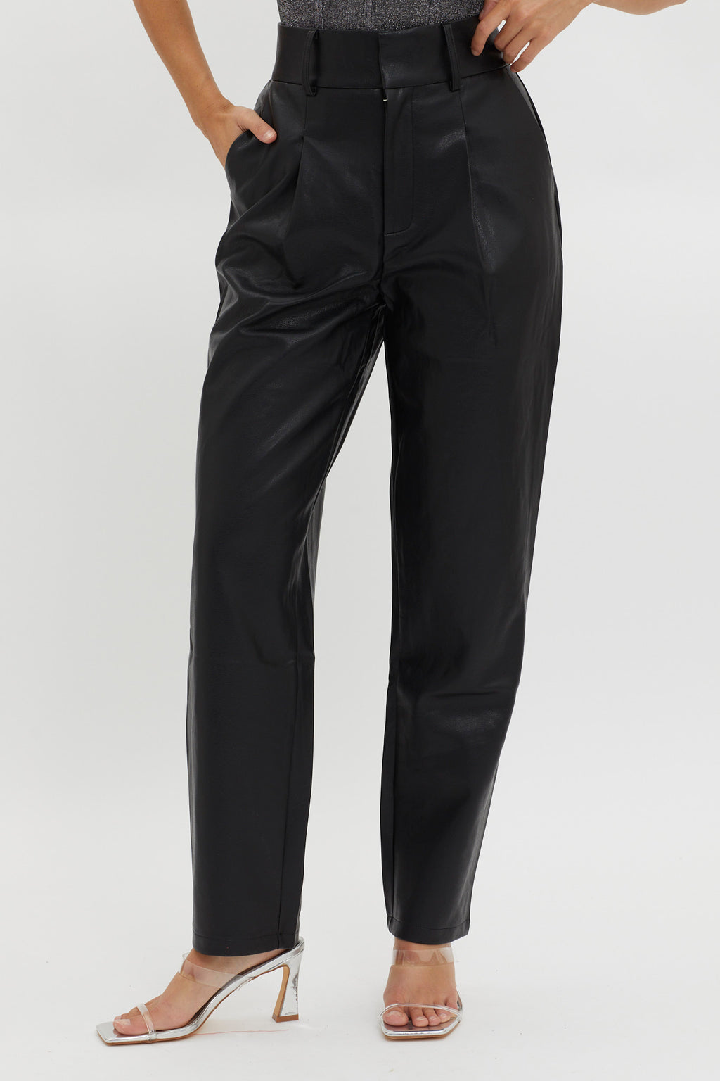In Theory Faux Leather Pants Black by Selfie Leslie