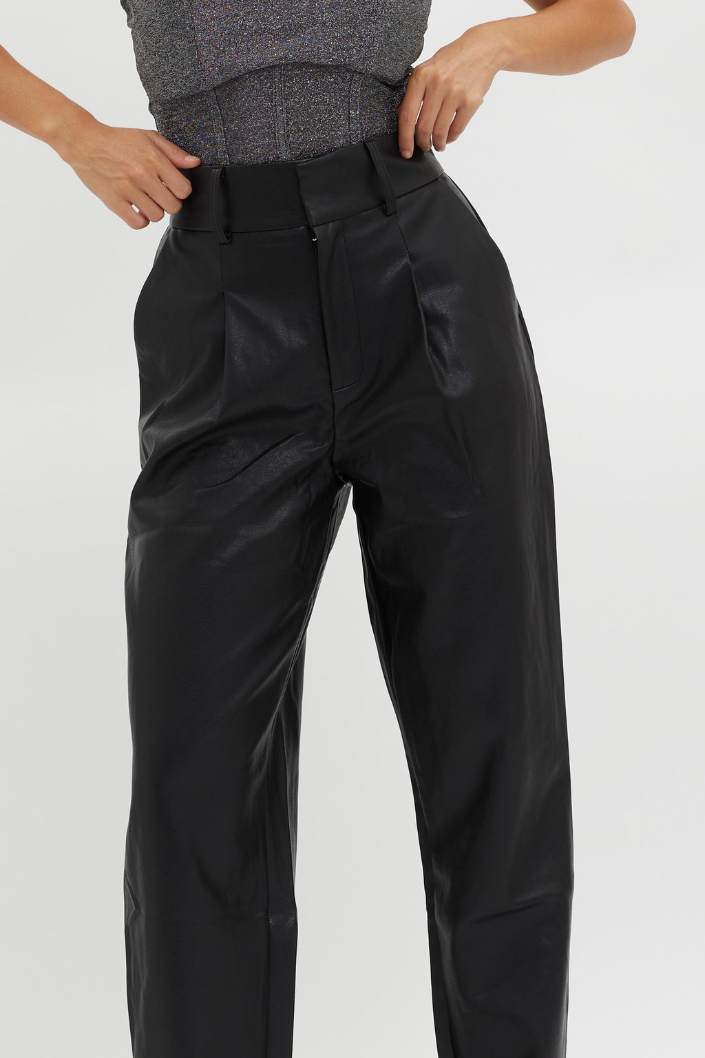 In Theory Faux Leather Pants Black by Selfie Leslie