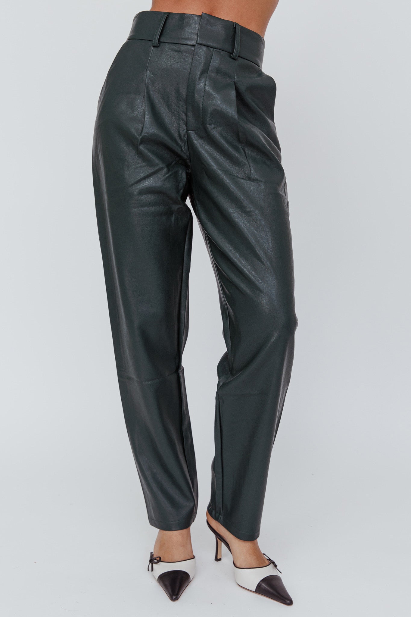 In Theory Faux Leather Pants Hunter Green by Selfie Leslie
