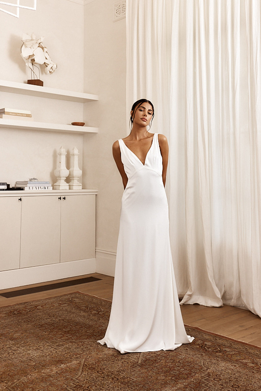 See The Sun V-Neckline Satin Maxi Dress White by Selfie Leslie