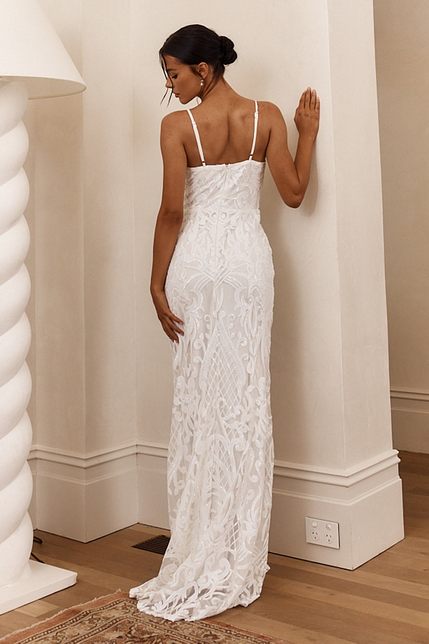 Cezanne Sequin Cowl Neck Maxi Dress White by Selfie Leslie
