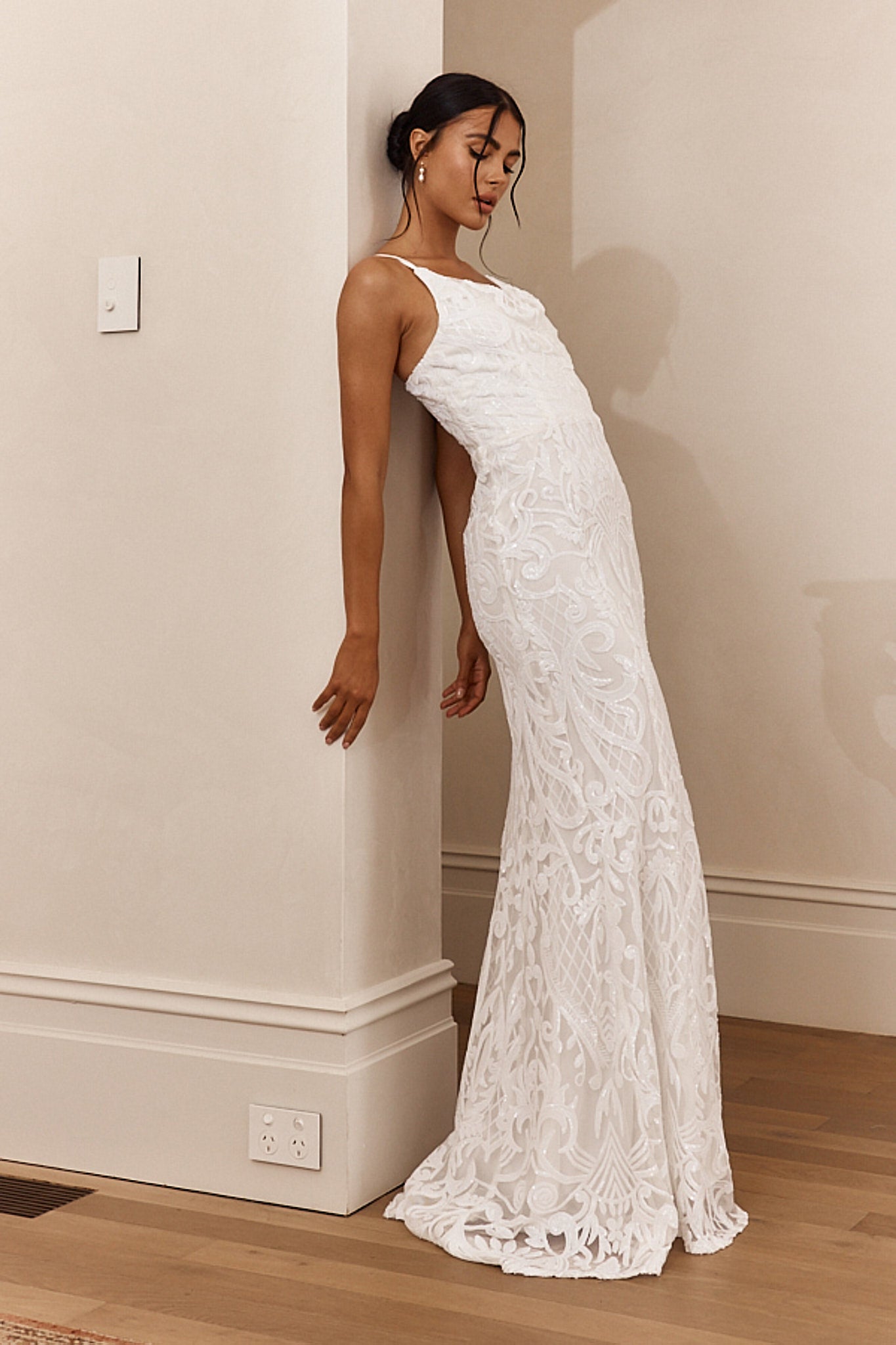Cezanne Sequin Cowl Neck Maxi Dress White by Selfie Leslie
