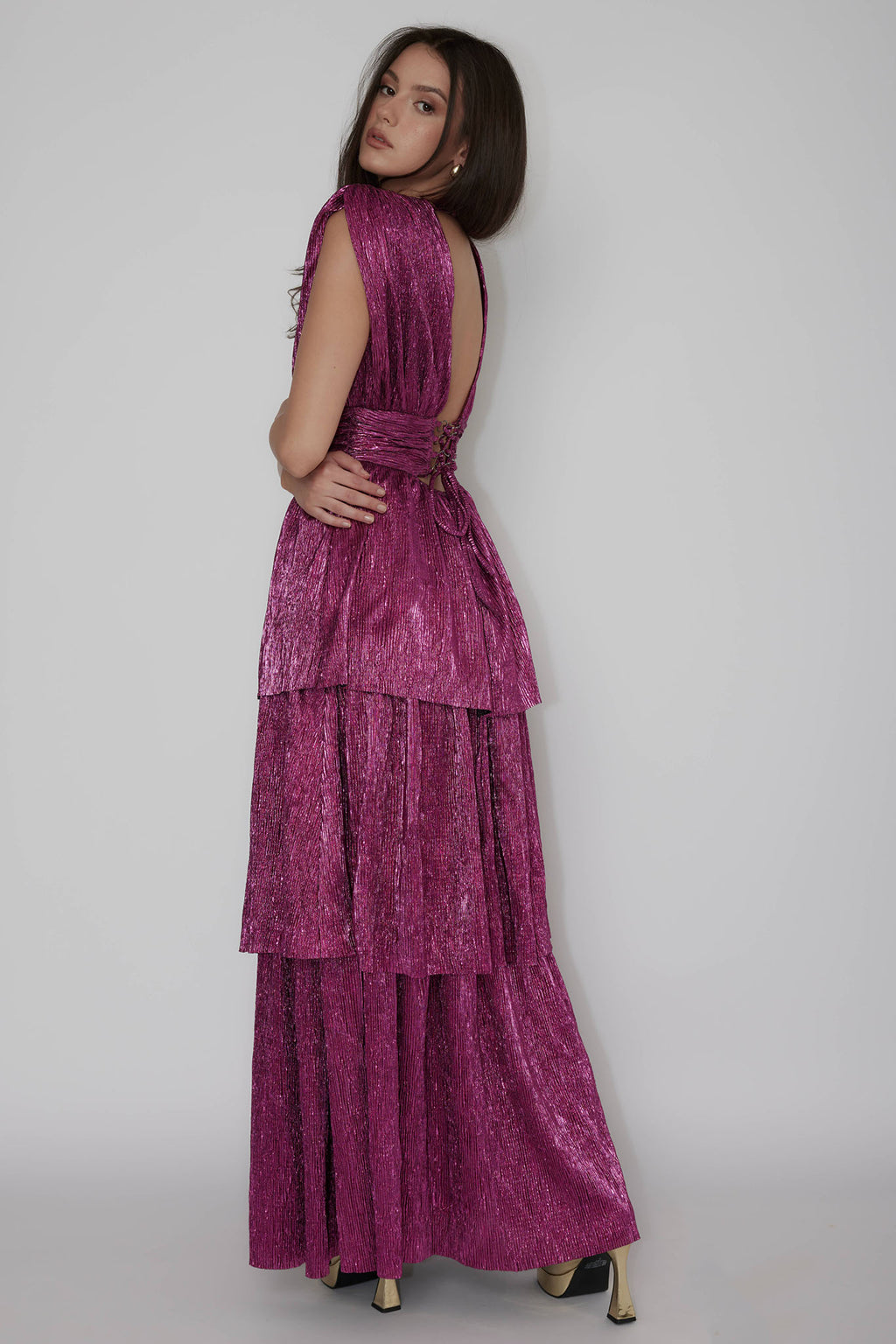Shimmer Layered Maxi Dress Magenta Haze by Selfie Leslie