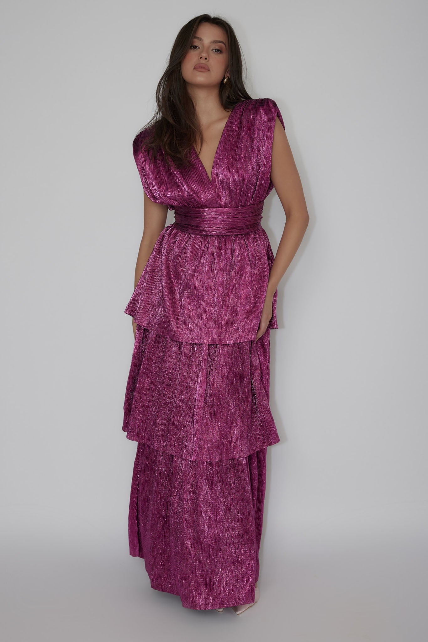 Shimmer Layered Maxi Dress Magenta Haze by Selfie Leslie