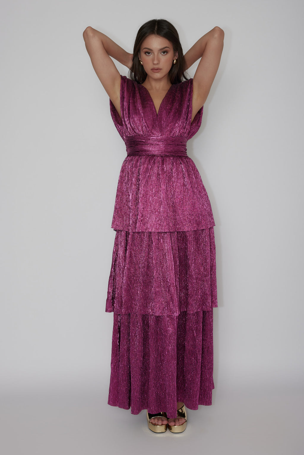 Shimmer Layered Maxi Dress Magenta Haze by Selfie Leslie