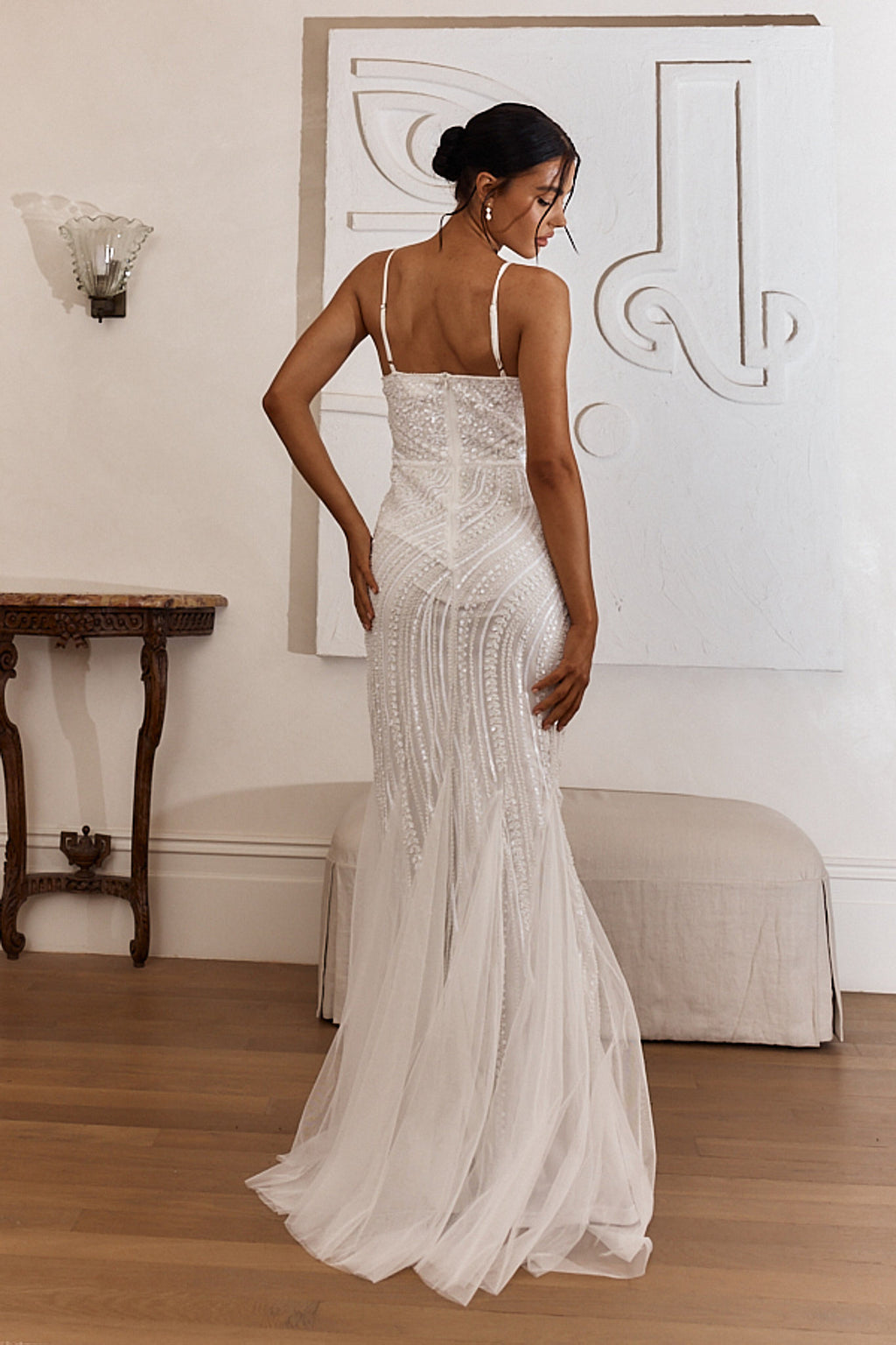 Eternal Love Sequin Godet Hem Maxi Dress White by Selfie Leslie