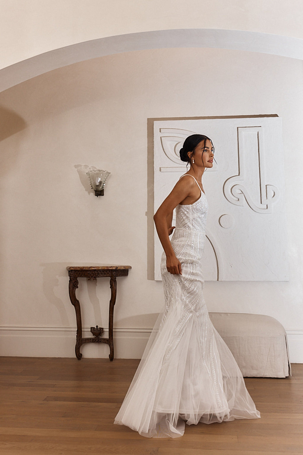 Eternal Love Sequin Godet Hem Maxi Dress White by Selfie Leslie