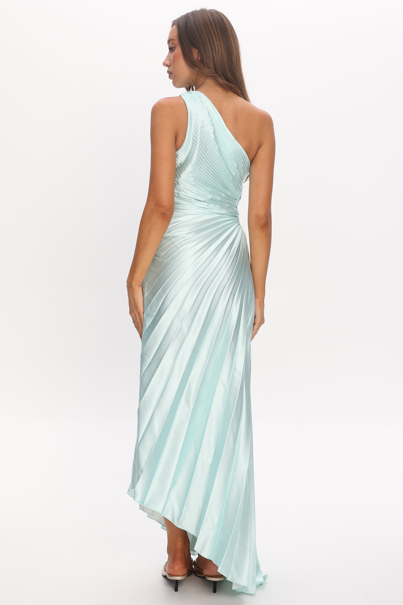 Amelie One-Shoulder Accordion Pleat Maxi Dress Hibiscus Mint Selfie Leslie Amelie One-Shoulder Accordion Pleat Maxi Dress Hibiscus Mint Selfie Leslie
