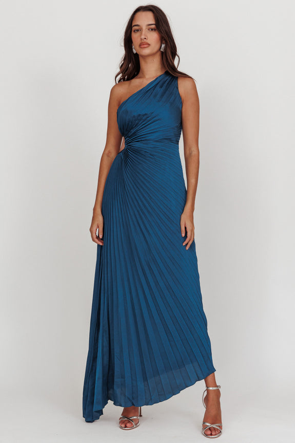 Amelie One-Shoulder Accordion Pleat Maxi Dress Merlot