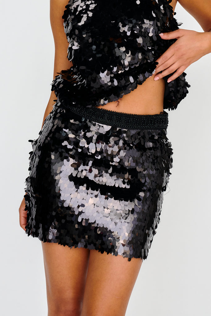 Shop the She's So LA Sequin Mini Skirt Black - Main Image