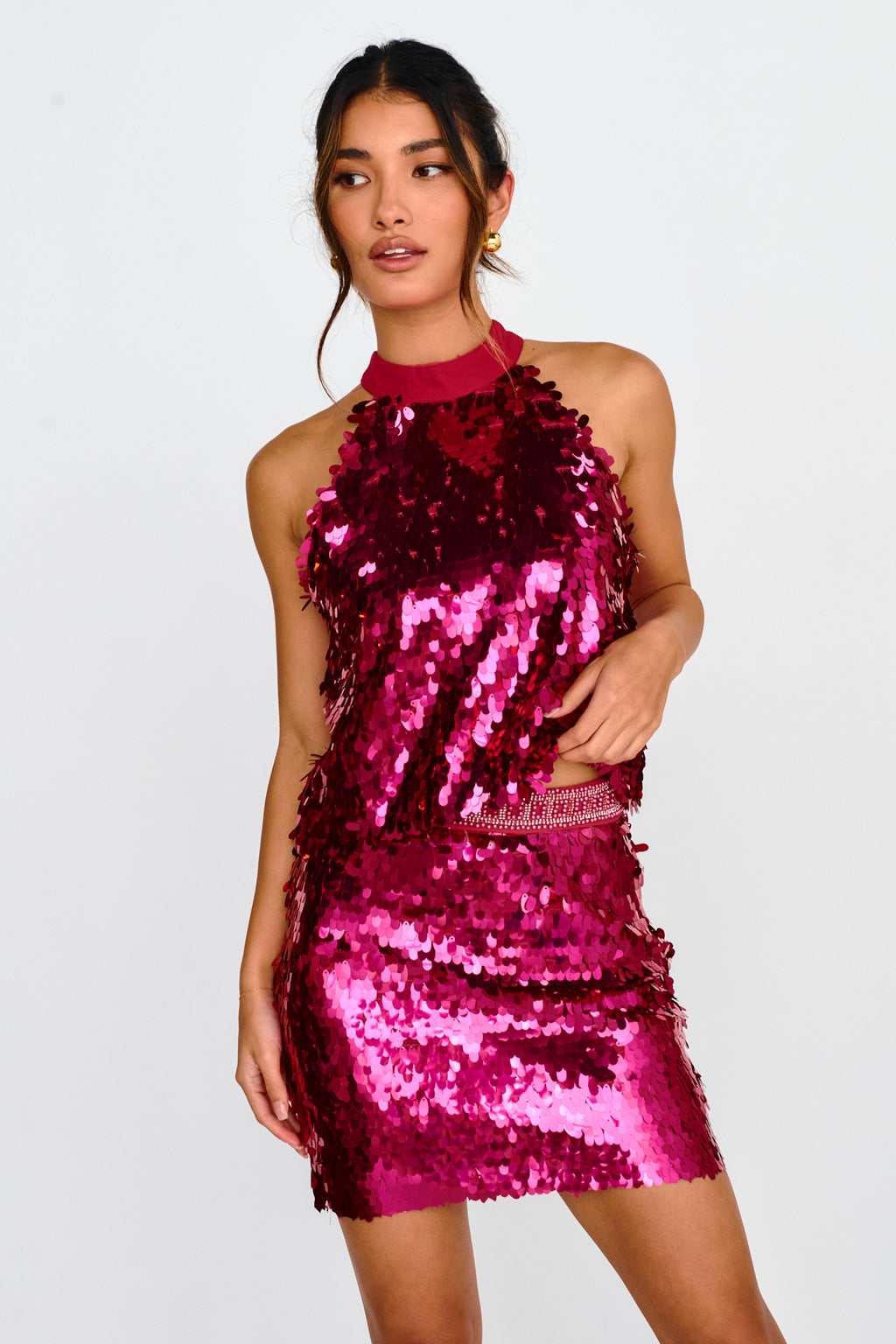 She's So LA Sequin Mini Skirt Hot Pink by Selfie Leslie